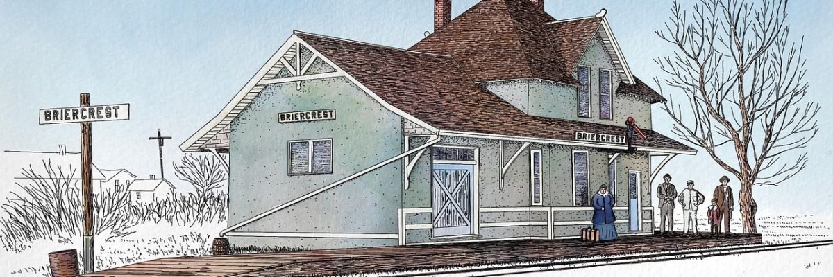 landscape, building, old building, briercrest, saskatchewan, prairie, winter, historic, train station, railway station, railway, waiting, pen, ink, watercolor, painting, drawing, landscape, winter, winter, winter, train station, train station, railway station, watercolor, watercolor, watercolor, watercolor, watercolor, painting