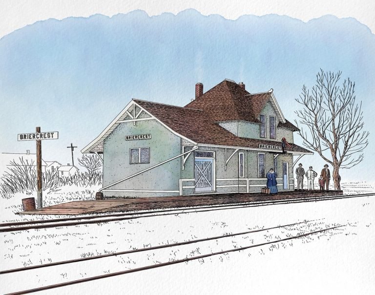 landscape, building, old building, briercrest, saskatchewan, prairie, winter, historic, train station, railway station, railway, waiting, pen, ink, watercolor, painting, drawing, landscape, winter, winter, winter, train station, train station, railway station, watercolor, watercolor, watercolor, watercolor, watercolor, painting